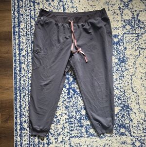 Figs Dark Gray Joggers with Pink Drawstring